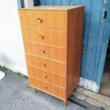 Mid 20th C utility 6 drawer chest of drawers. In good used condition. 61 cms wide, 124 cms high,