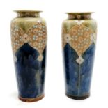 Matched pair of Art Nouveau Royal Doulton Lambeth vases by Maud Bowden - tallest 36.5cm high ~ no