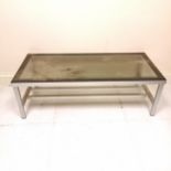 Mid 20thC aluminium coffee table with smoked glass top 116cm long x 51cm wide x 38cm deep