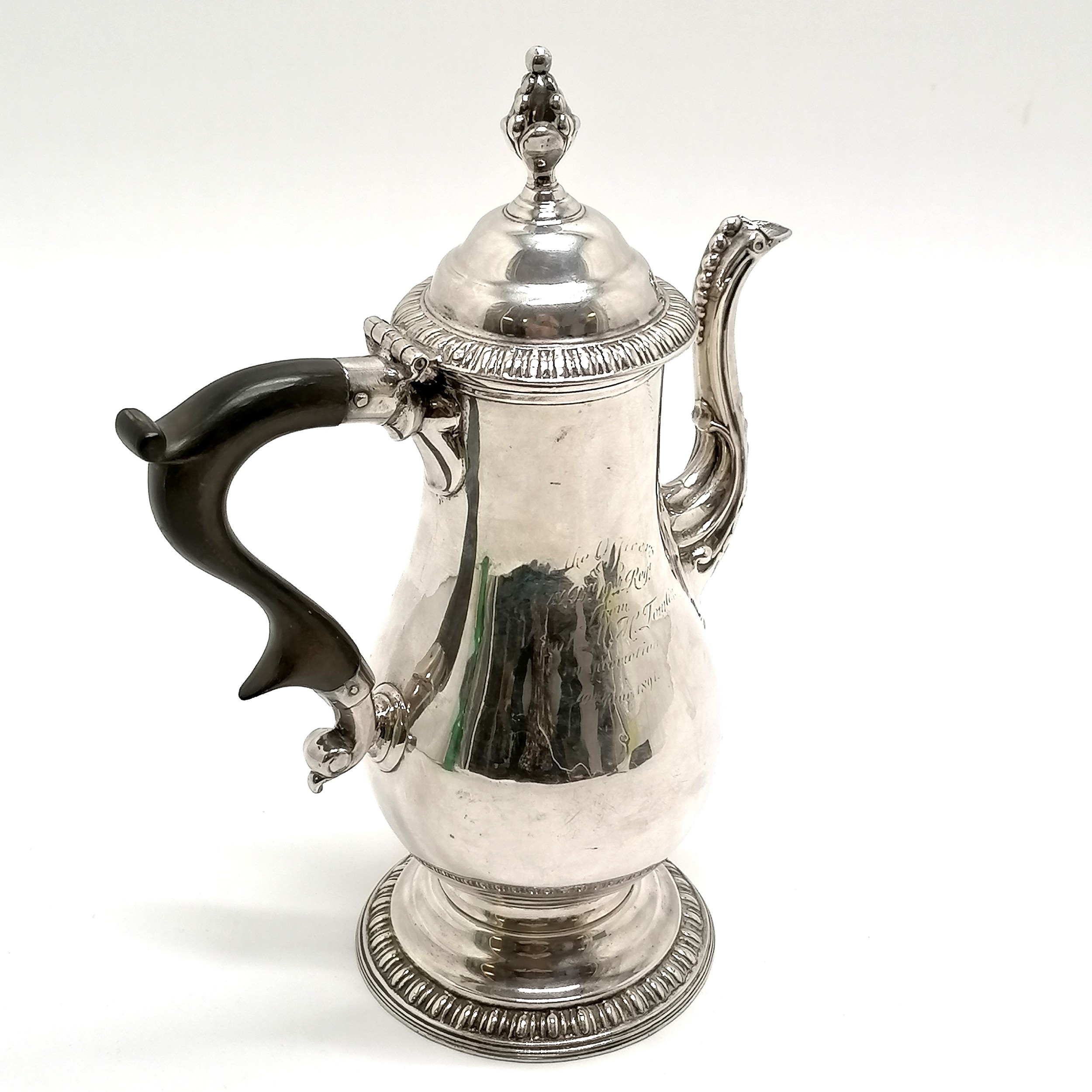 Unmarked Colonial silver coffee pot with 1891 1st bn 19th reg (Yorkshire regiment) Lieut M H