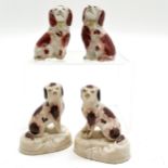 2 pairs of antique Staffordshire pottery dog figures - tallest 8cm ~ all 4 a/f