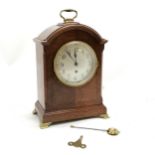 Mahogany brass mounted large mantle clock with key and pendulum - 36cm high, with no obvious