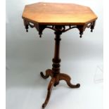 Antique blonded mahogany side table on pedestal cabriole leg base with fret carved frieze - 73cm