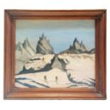 Framed oil on board painting of some mountaineers ascending Mont Blanc by Etienne Dunand - 42cm x