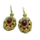 Pair of antique cabochon red paste earrings - 4cm drop