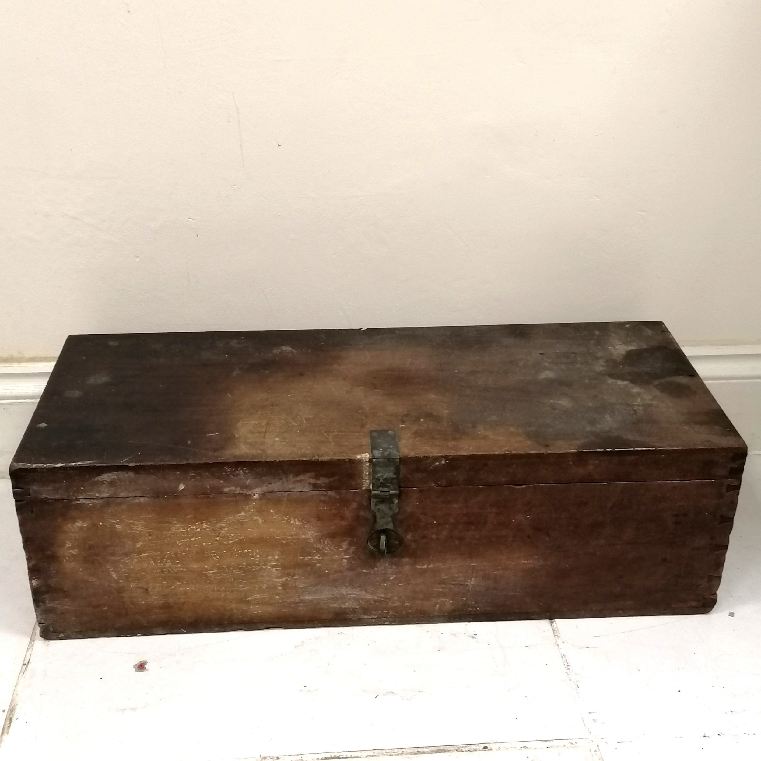 Antique teak brass mounted box - 80cm x 33cm x 24cm high ~ has old patch and staining to top and - Image 3 of 3