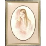 1975 Framed mixed media portrait of a young girl by Shirley Gaunt-Bellwood (1931-2016) - frame