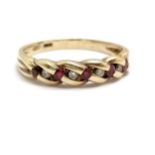 9ct hallmarked gold ruby (5) & diamond (4) set ring - size R½ & 2.5g total weight