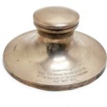 Large silver capstan inkwell with QAIMNS / BMH Peshawar 1944 inscription and has original liner -