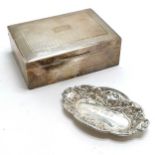 Silver engine turned decorated cigarette box with wooden liner (& loaded base) t/w embossed silver