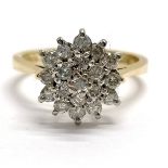 18ct hallmarked gold diamond (19) set cluster ring - size L½ & 4.1g total weight