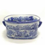Blue and white china footbath 45cm wide x 20cm high- In good used condition apart from staining to