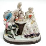 Antique German porcelain inkstand as a group of 3 figures playing chess - 18cm high ~ missing 1