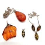 Qty of amber silver jewellery inc 2 pendants (1 on a silver 60cm chain) etc ~ total weight (lot) 38g