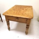 Antique pine kitchen table with suingle drawer to one end. 120cm x 74cm x 85cm high. In used