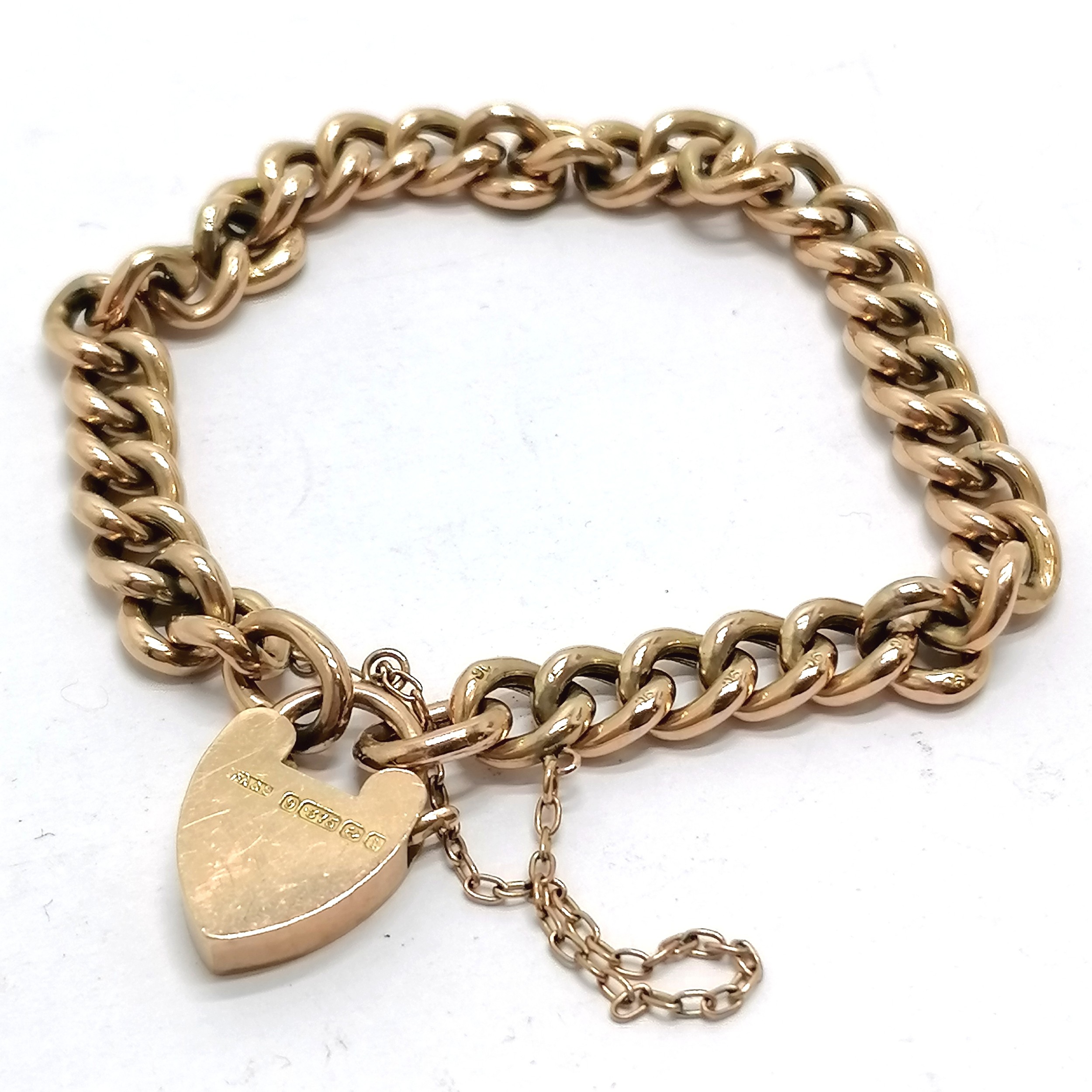 9ct gold hallmarked heart shaped padlock bracelet 12.7g 18cm long - Image 2 of 2