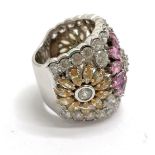 Silver multi stone set flowers ring - approx size O & 19g total weight