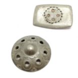 2 pewter brooches - circular brooch by Rolf Buodd (Norway) & rectangular brooch by Anne C