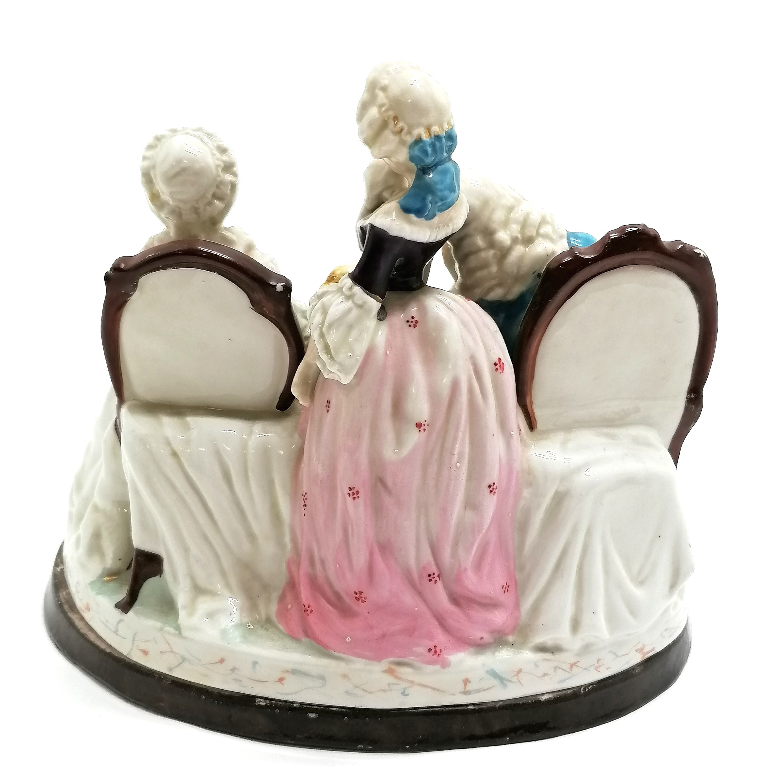 Antique German porcelain inkstand as a group of 3 figures playing chess - 18cm high ~ missing 1 - Image 4 of 10