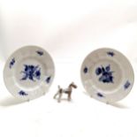 Royal Copenhagen #3170 Wire haired fox terrier t/w 2 x blue / white plates (22.5cm diameter) with no