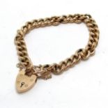 9ct gold hallmarked heart shaped padlock bracelet 12.7g 18cm long