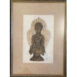 1974 Framed Korean 2-colour temple hand rubbing on rice paper of 8th century gold amitābha #184/