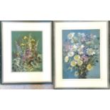 2 x framed gouache paintings of flowers by Dorothy Dean (1920-2005) inc august bunch with daisies (