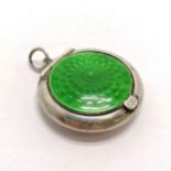 Silver pendant patch box with green guilloche enamel lid by Crisford & Norris Ltd - 32mm