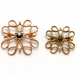 2 x 9ct hallmarked Fattorini & Sons Ltd brooches - larger (2.5cm) is rose gold & set with a diamond,