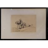 Framed 1920's signed print of a wayward horse drawn plough by George Soper (1870-1942) - 40.5cm x