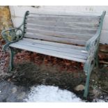 Cast iron and wooden slatted bench - 126cm wide x 64cm deep x 78cm high ~ 2 slats a/f