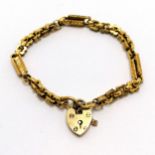 Antique 9ct marked fancy link padlock bracelet - 10.9g - 1 facetted connecting link has a fracture