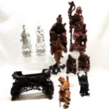Group of oriental figures inc hand carved wooden, blanc de chine etc - tallest 25cm & some a/f