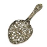1896 silver decorative straining spoon by Henry Matthews - 19cm long & 78g