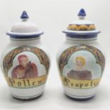 Pair of matched continental drugs jars- Pollen and Propolis- 36cm high both in good used condition