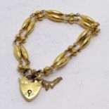 Unusual antique padlock bracelet with double torpedo and bead link detail - 10.4g ~ in worn