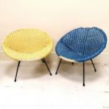 1950's pair of children's Sputnik chairs in blue and yellow - 47cm high & 49cm wide ~ blue chair has