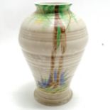 Falconware vase No.2 with hand painted tree decoration by C Trent - 18cm high and has slight wear to