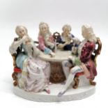 Antique German porcelain group of 4 figures playing cards at a table - 17cm high ~ 2 drinking