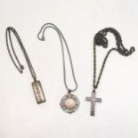 Silver ingot pendant on silver 48cm chain, antique silver cross & medallic type pendant on metal