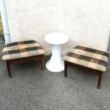 Pair of upholstered mid 20th century stools with lift up lids for storage t/w mid 20th century white