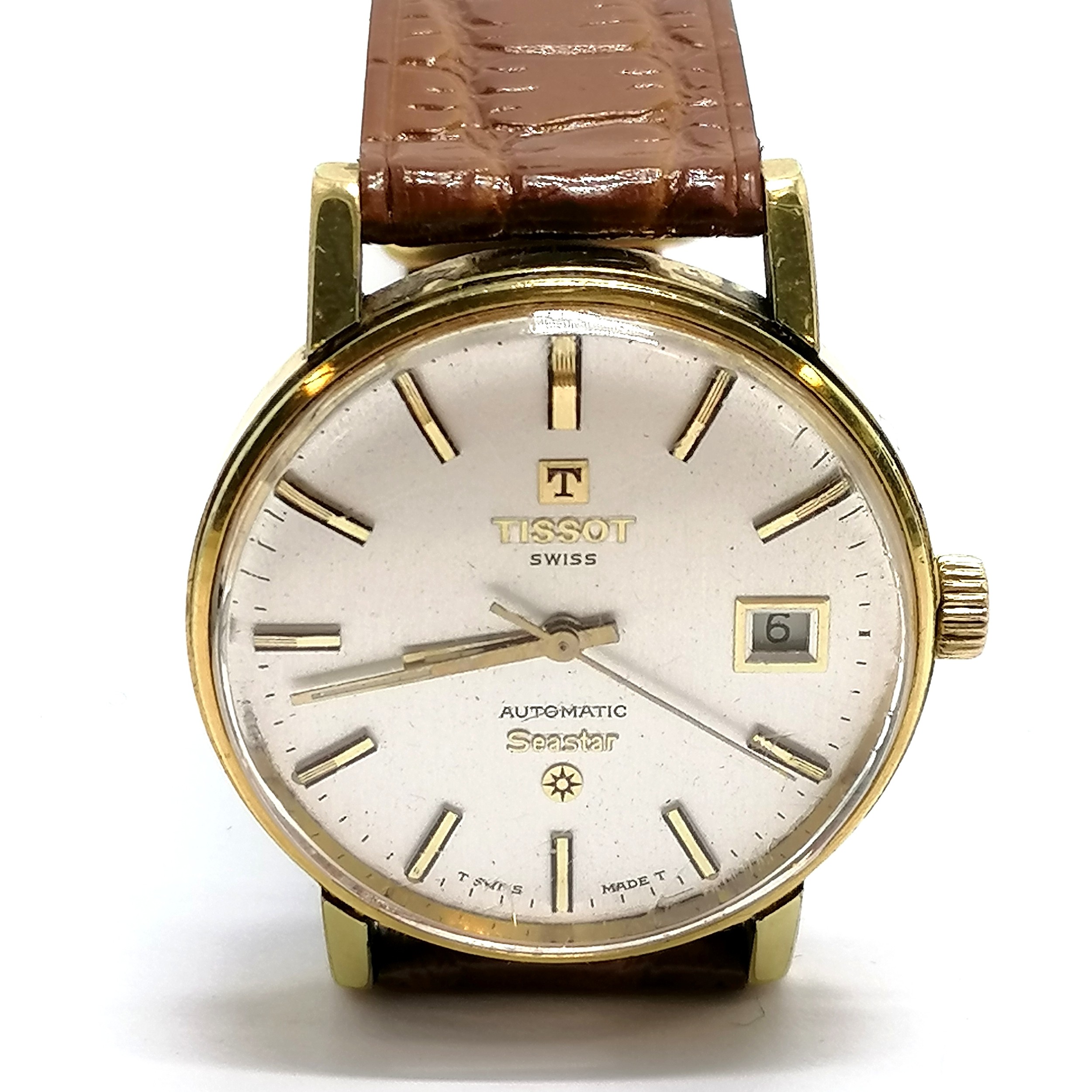 Tissot automatic seastar wristwatch gents wristwatch - 32mm case and has a gold plated head with a