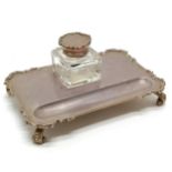 1923 silver inkstand with silver topped glass inkwell by C S Harris & Sons Ltd - 15.5cm x 10.5cm ~