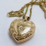 9ct hallmarked gold heart shaped locket set with a diamond on a 9ct hallmarked gold 44cm chain ~