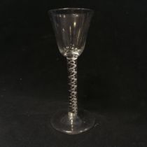 Antique double air twist stemmed cordial / wine glass - late 18th ~ 15.5cm high x 6.5cm base and has
