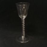 Antique double air twist stemmed cordial / wine glass - late 18th ~ 15.5cm high x 6.5cm base and has
