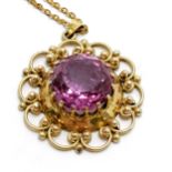 Unmarked gold alexandrite pendant (3cm drop) on a gilt metal 56cm chain ~ total weight 12g - SOLD ON