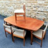 A H McIntosh & Co Ltd., Kirkcaldy teak extending dining table t/w 7 dining chairs. 180 cms length