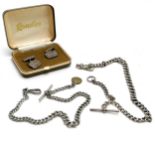 Silver albert watch chain with later metal ends - 38cm & 51g total weight t/w metal albert chain