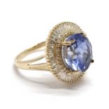 14ct hallmarked gold sapphire & diamond (brilliant cut & baguettes) set ring - size P½ & 5.6g